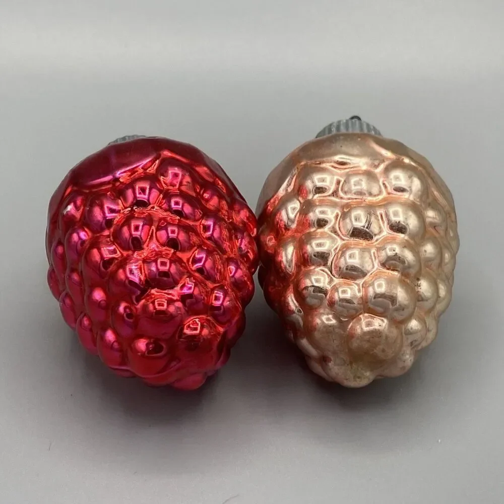 2 Vintage Shiny Brite Grapes Christmas Ornaments Pink And Red Holiday Tree